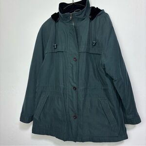 Westbound Women's Large Green Coat Lined Hooded Zip Button Winter FLAW